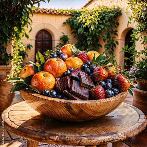 Fruit bowl with chocolate 