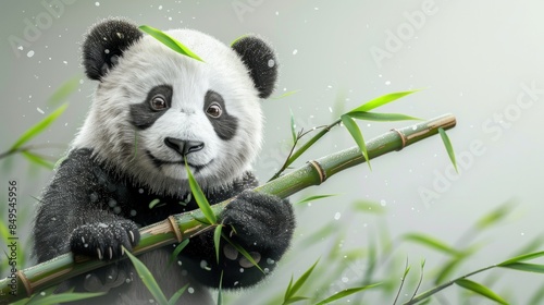 A realistic panda climbing a bamboo stalk on a transparent background  photo