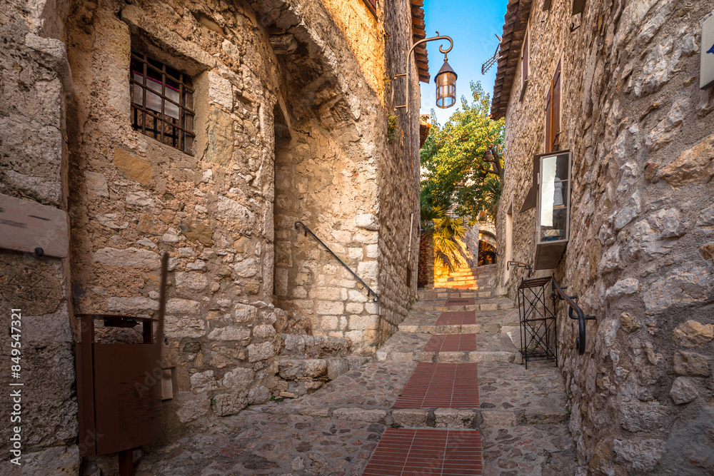 Stone Steps Leading Up Through a Narrow Alleyway in the French Village of Eze - Cote D'Azur, France