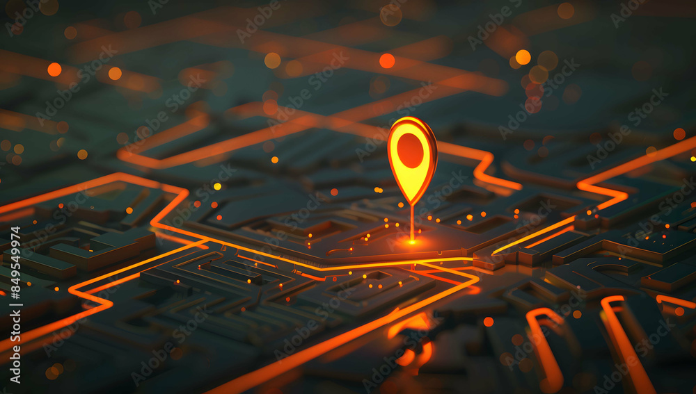 A digital map displaying a location with two pins set, representing AI technology in GPS, innovation in delivery services, and map location for future transport logistics A digital map displaying a location with two pins set, representing AI technology in GPS, innovation in delivery services, and map location for future transport logistics