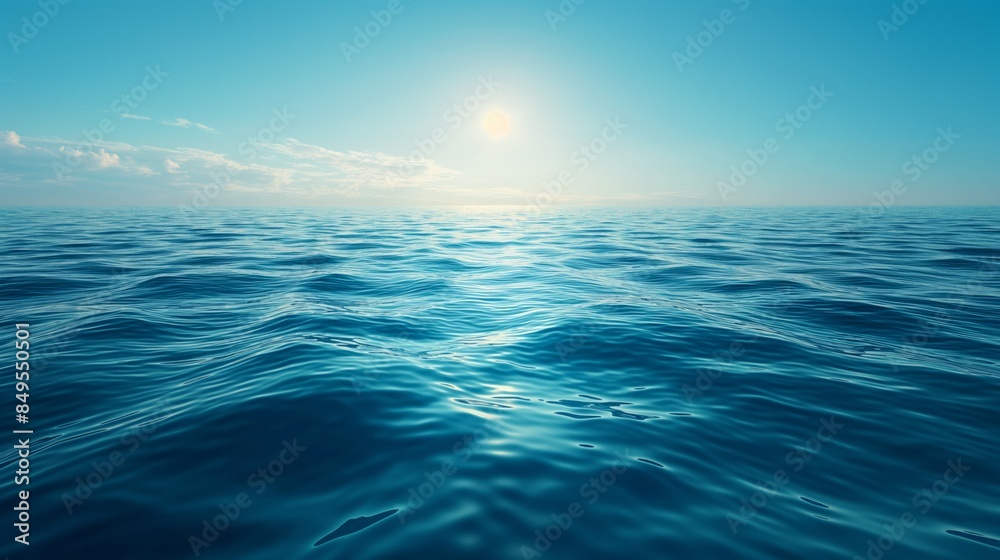 Calm ocean waves under a bright sun with a clear blue sky Calm ocean waves under a bright sun with a clear blue sky