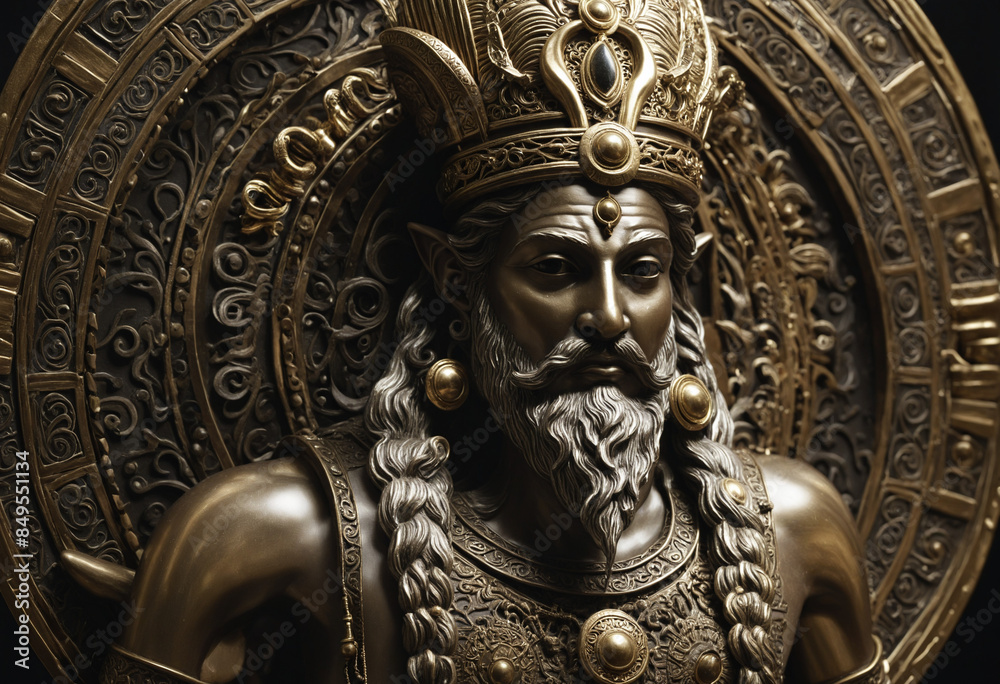 Divine deity of ancient pagan worship depicted in a sculpture at a sacred temple Divine deity of ancient pagan worship depicted in a sculpture at a sacred temple