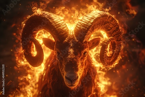 Fiery Ram Head Engulfed In Flames photo