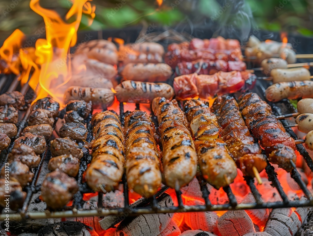 A barbecue with grills in summer A barbecue with grills in summer