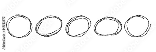 Pencil chalk drawn circle frame. Line drawing doodle sketch circles set. Element for highlight important notes. Grunge texture outline scribble oval