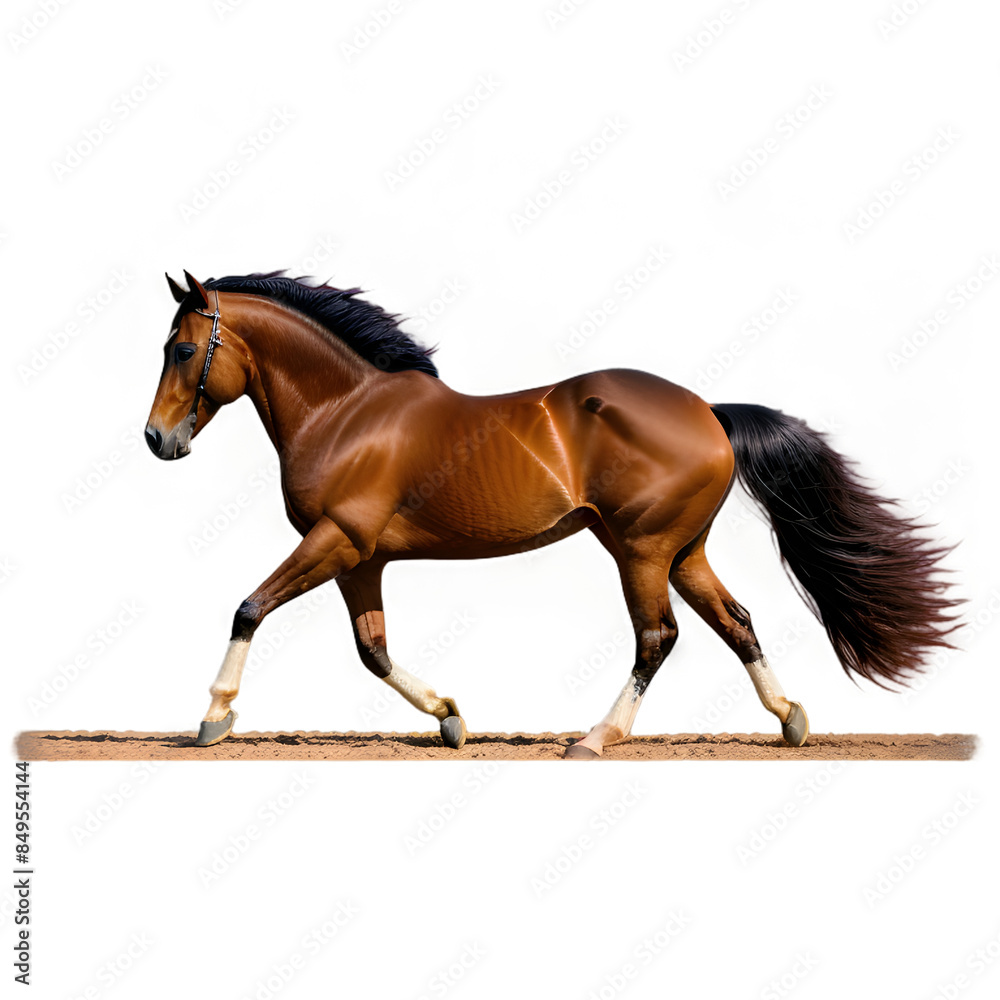 Obraz premium A magnificent portrait of a brown horse in motion, showcasing its powerful and graceful stride