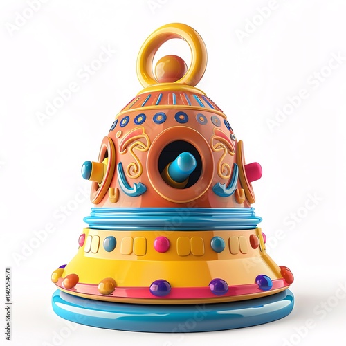 A colorful, ornate bell with a whimsical design.  Perfect for a festive or celebratory theme. photo