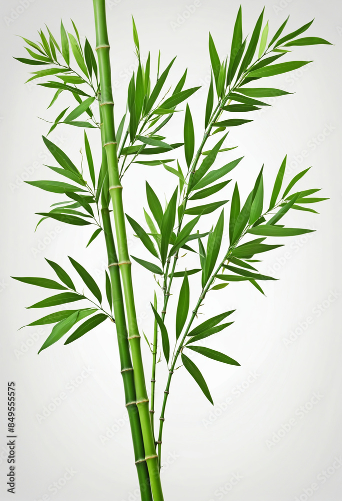 Fototapeta premium Japanese-inspired PNG file featuring a green bamboo stem with lush foliage on a transparent background
