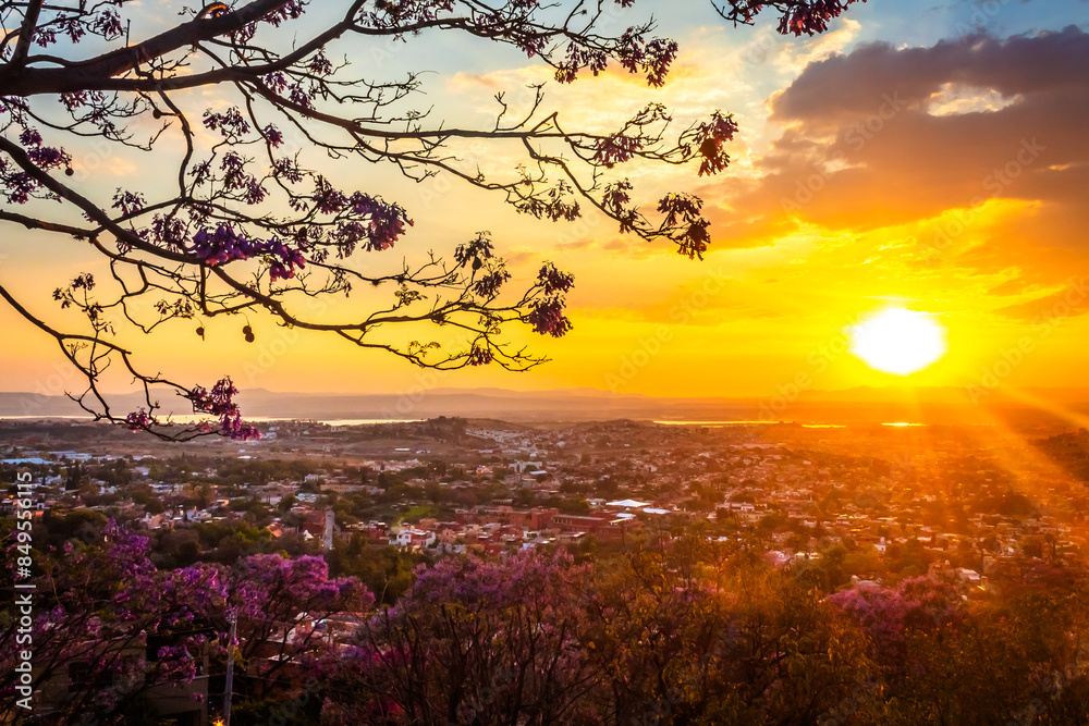 Panoramic view of a town and mountains in the background on Saint Miguel de Allende Guanajuato at sunset Panoramic view of a town and mountains in the background on Saint Miguel de Allende Guanajuato at sunset