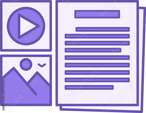 Colored Content Creation Icon. Vector Icon. Media, Photo, and Text. Information Uploaded on Social Networks. Blogger Concept