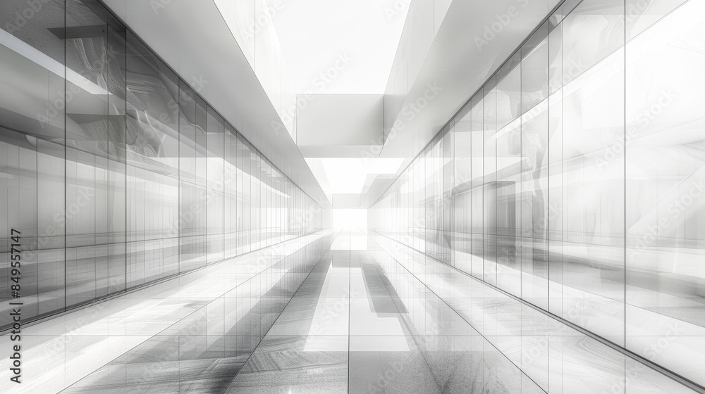 Obraz premium Futuristic Urban Architecture with Glass and Metallic Elements in a Modern Corridor