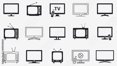 Set of TV vector flat and line icons