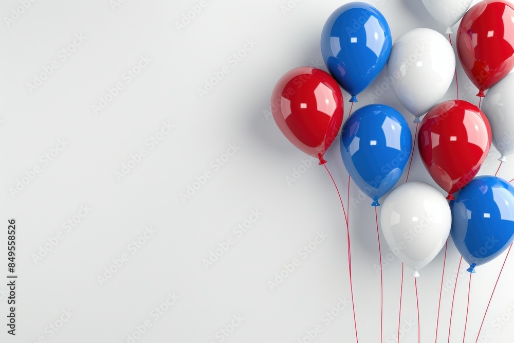 A bunch of red, white and blue balloons on the wall The background is plain white Generative AI A bunch of red, white and blue balloons on the wall The background is plain white Generative AI