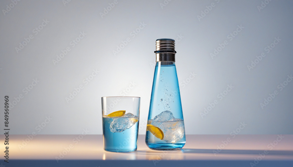 Shiny cocktail glass with glowing blue light Shiny cocktail glass with glowing blue light