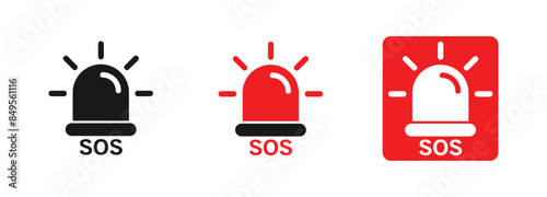 SOS Emergency icon collection. Containing Emergency alarm icon Set, SOS help service sign in different style