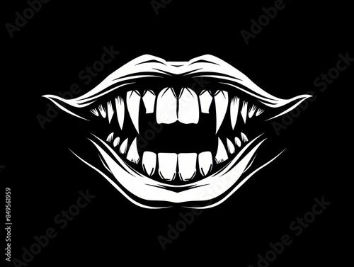 Vampire Fang Logo on Black Background for Horror Themes Generative AI photo