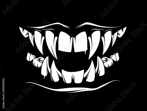 Vampire Fang Logo on Black Background for Horror Themes Generative AI photo