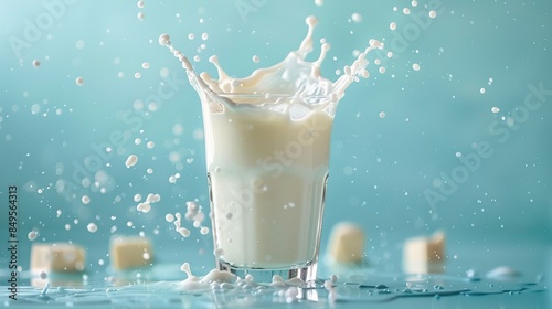 Milk Splash in a Glass with Cubes