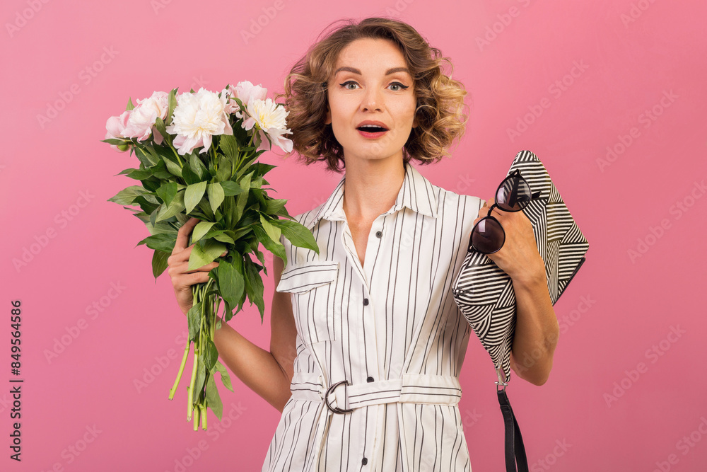 attractive stylish woman holding flower bouquet attractive stylish woman holding flower bouquet