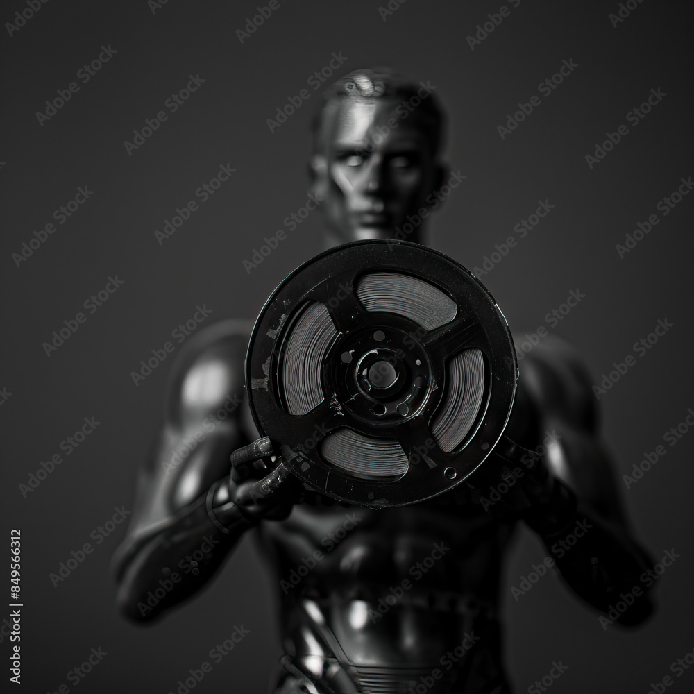 Movies (Film Reel): A figure holding a film reel, symbolizing the cinema culture and iconic movies of the 1950s Movies (Film Reel): A figure holding a film reel, symbolizing the cinema culture and iconic movies of the 1950s