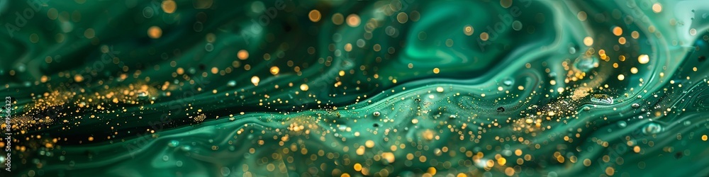 Abstract magical green background with gold sparkles. Photo of green liquid with gold glitter. Various shades of green with gold flecks. Abstract magical green background with gold sparkles. Photo of green liquid with gold glitter. Various shades of green with gold flecks.