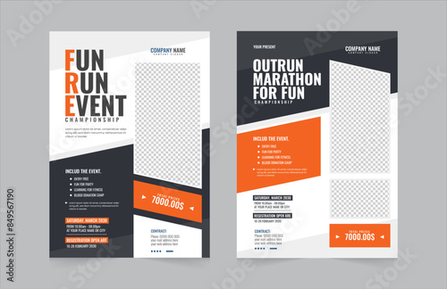 Running event double poster design. Modern and minimalist elegant running event editable poster. Sport running event template design. Vector illustration.