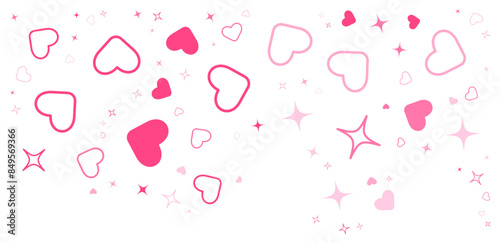 Pink hearts and stars corner particles. Vector illustration.	