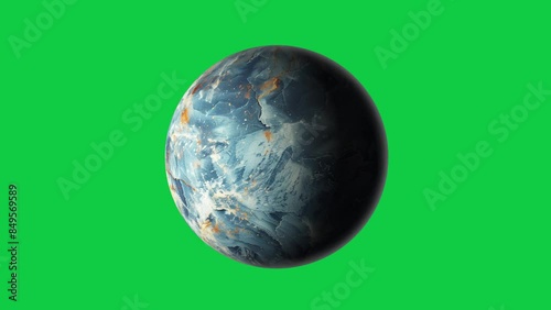 dark color abstract unknown planet rotation seamless looping animation in green screen