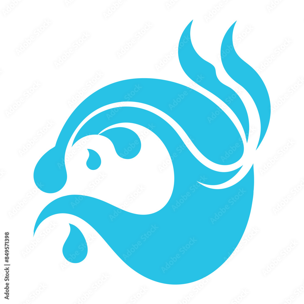 Vector illustration of an abstract fish symbol in blue with flowing lines and water droplets, perfect for aquatic themes, logos, and design projects Vector illustration of an abstract fish symbol in blue with flowing lines and water droplets, perfect for aquatic themes, logos, and design projects