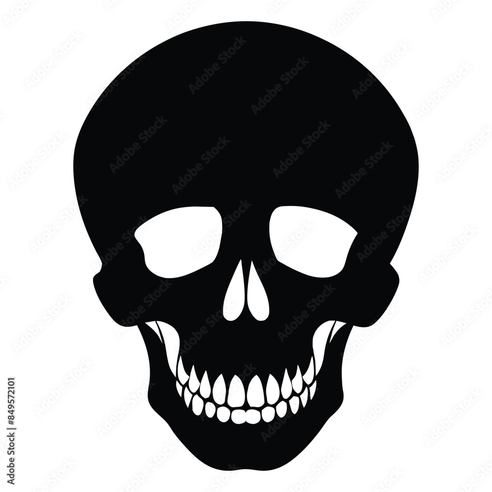 Black Silhouette of a Human Skull - Detailed Vector Illustration for Halloween, Day of the Dead, or Medical and Anatomy Education Black Silhouette of a Human Skull - Detailed Vector Illustration for Halloween, Day of the Dead, or Medical and Anatomy Education