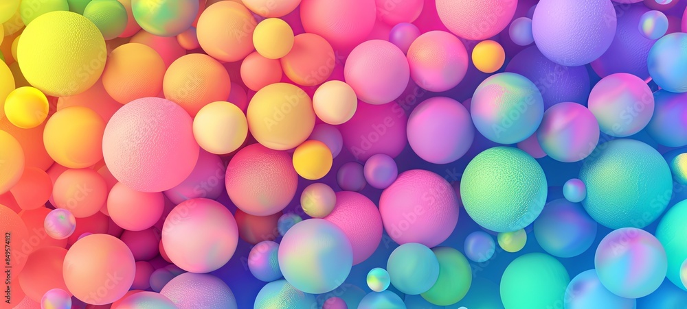 Lots of rainbow gradients of random bright soft balls on the background. Colorful background made of balls for a children's area or children's playroom. Lots of rainbow gradients of random bright soft balls on the background. Colorful background made of balls for a children's area or children's playroom.