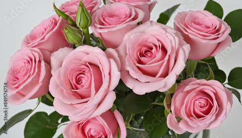 Beautiful floral arrangement of pink roses in a garden setting