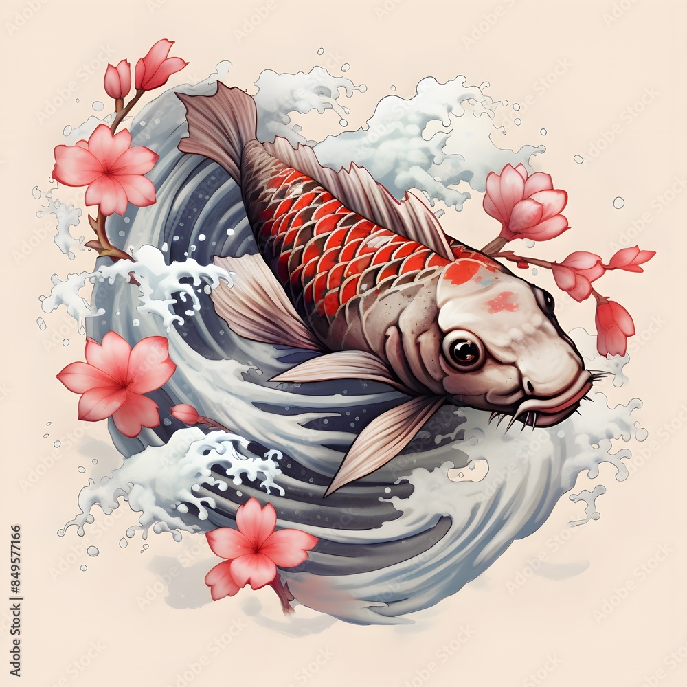 Obraz premium A traditional Japanese tattoo design with a koi fish