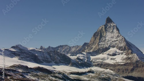Aerial view of the mountain Matterhorn or Mont Cervin next to Zermatt in Switzerland photo