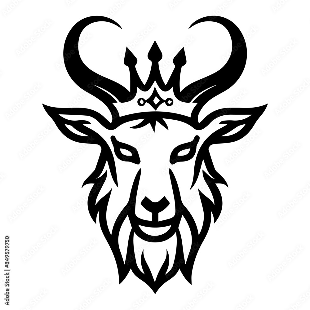 Goat King logo or modern line icon. Vector line art and icon design with bold outline. Black and white Pixel Perfect minimalistic symbol isolate white background. Creative logotype Goat King logo or modern line icon. Vector line art and icon design with bold outline. Black and white Pixel Perfect minimalistic symbol isolate white background. Creative logotype