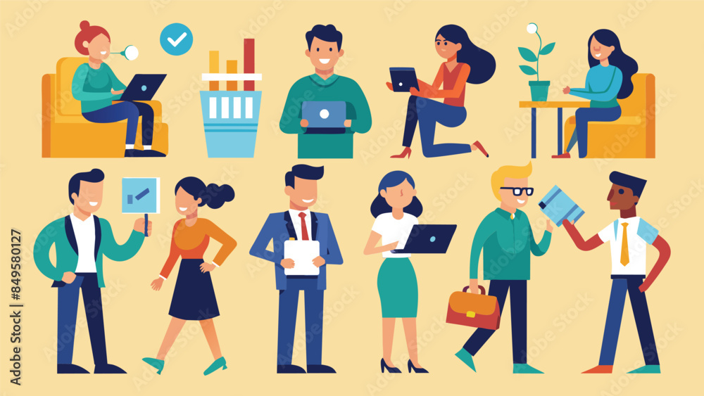 Business Concept illustrations. Mega set. Collection of scenes with men and women Business Concept illustrations. Mega set. Collection of scenes with men and women