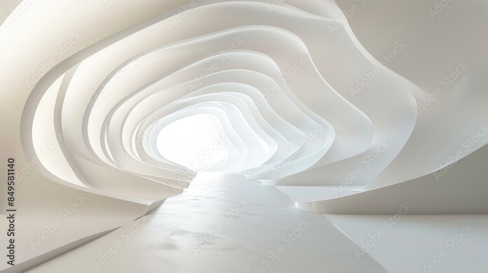 Fototapeta premium Futuristic White Tunnel with Smooth Curves, Generative AI