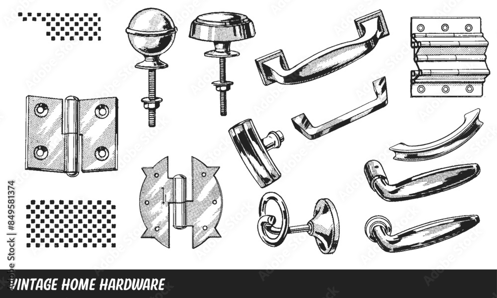 Fototapeta premium Vintage Vector Hardware Collection Isolated on White Background 