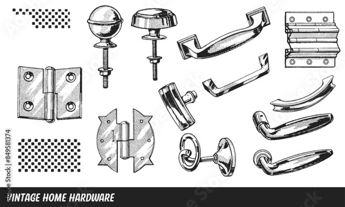 Vintage Vector Hardware Collection Isolated on White Background 