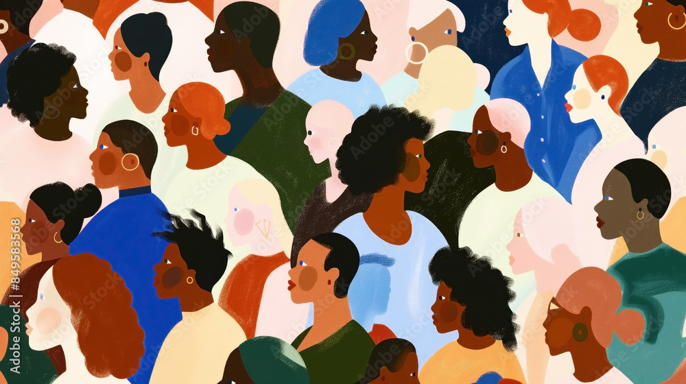 Colorful illustration of diverse people胢s profiles in abstract style. Colorful illustration of diverse people胢s profiles in abstract style.
