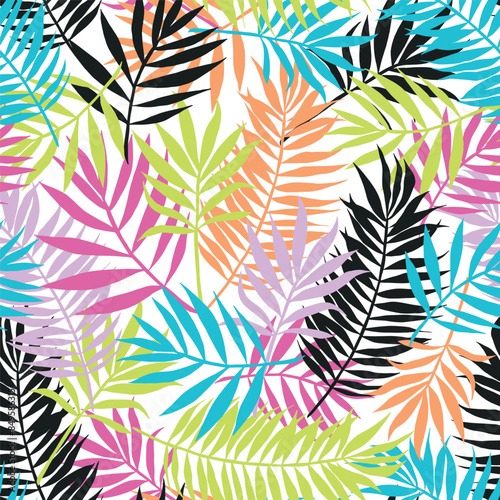 Abstract art vibrant colors tropical line art leaves background vector. Wallpaper design with leaves shapes doodle linear leaf. modern botanical floral pattern