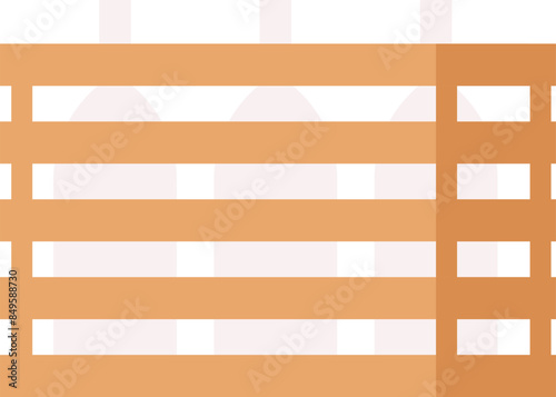 Stacked wooden fence vector illustration displaying parallel horizontal boards three vertical supports. Background features three faint, rounded shapes resembling white bottles providing context