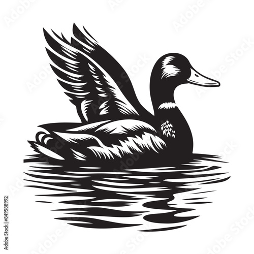 Mallard Duck Silhouette Vector Art Illustration