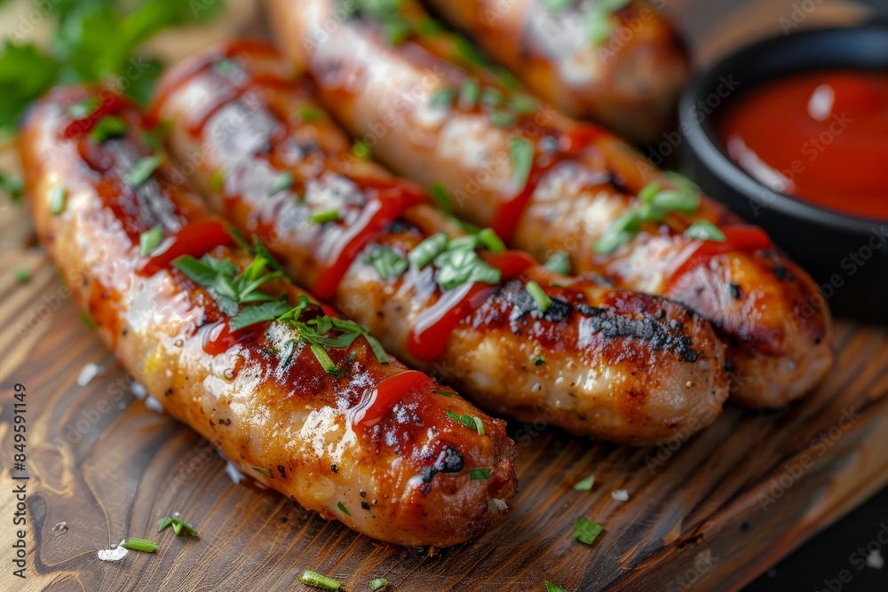 Grilled Sausages with Ketchup and Parsley Grilled Sausages with Ketchup and Parsley