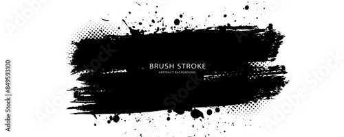 Black and white abstract background with splatter brushstroke