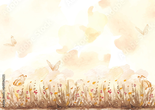 bush flowers vintage with gold splash watercolor background