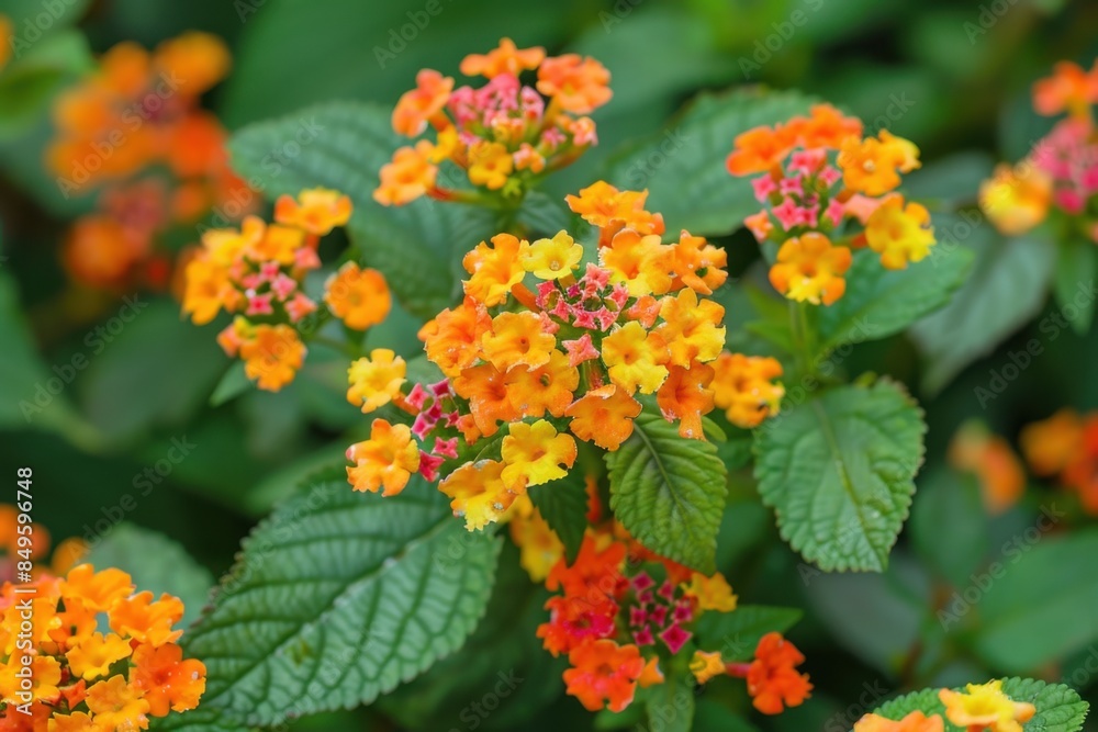 Lantana is an extremely colorful and vibrant shrub with dense clusters of small, bright orange flowers that create eye-catching beauty in the garden Generative AI Lantana is an extremely colorful and vibrant shrub with dense clusters of small, bright orange flowers that create eye-catching beauty in the garden Generative AI