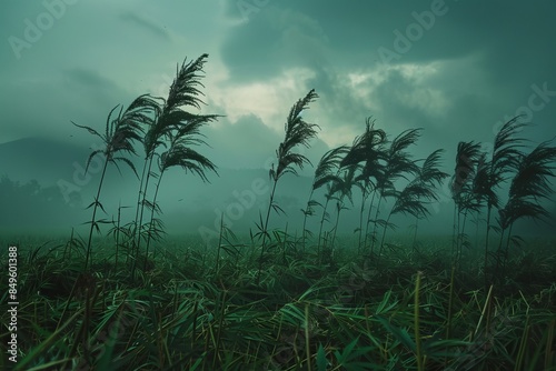 A moody and mystical image of towering plants against a stormy sky, perfect for an abstract, atmospheric wallpaper or background best-seller photo