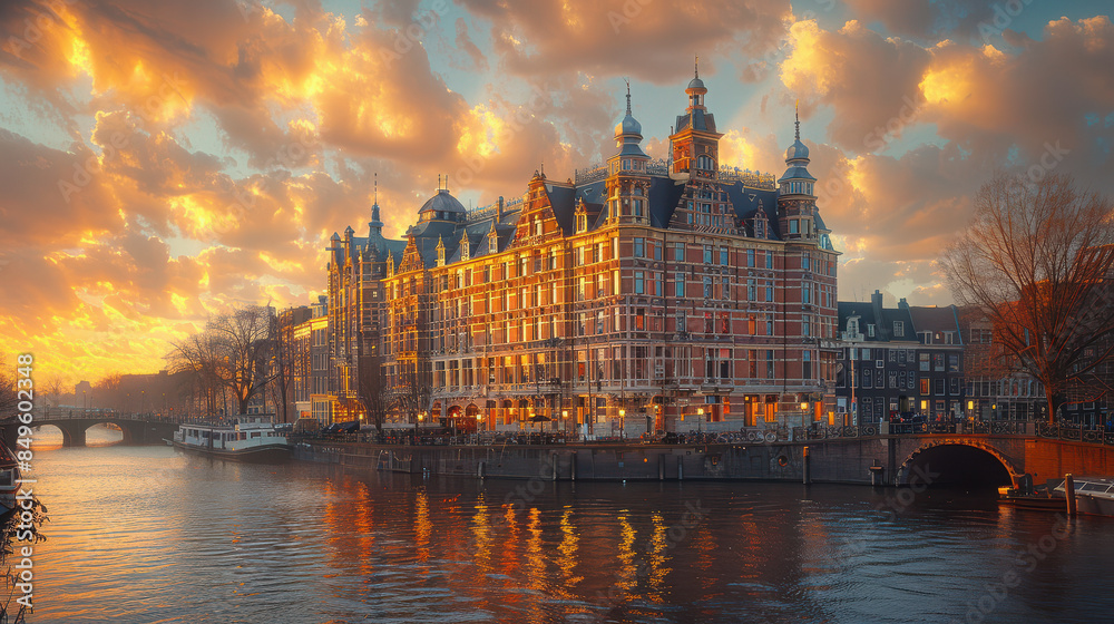 Fototapeta premium Capture the grandeur of Amsterdam, Netherlands created with Generative AI technology