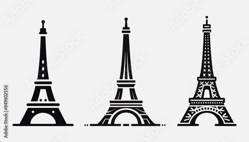 Eiffel tower black on a white background illustration. Olympics Paris